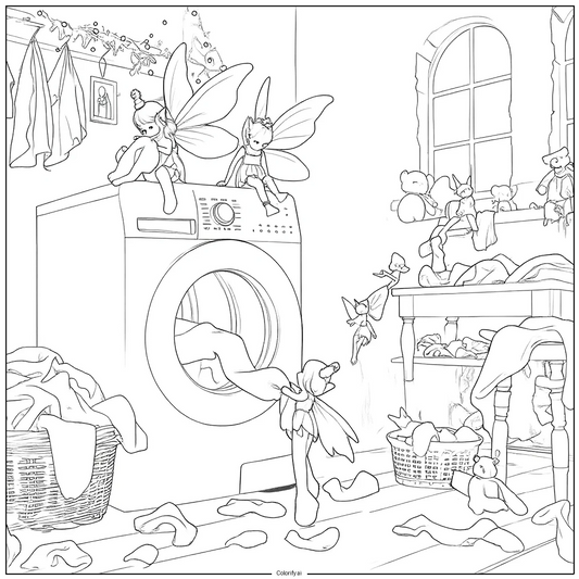 Fairies Taking Socks Printable Coloring Page - Cursed Paper Company
