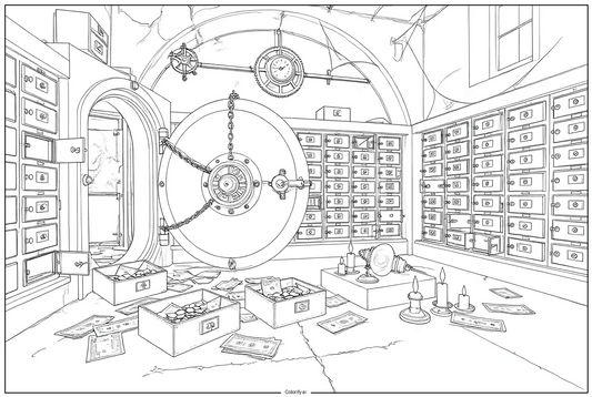Haunted Bank Vault Printable Coloring Page - Cursed Paper Company