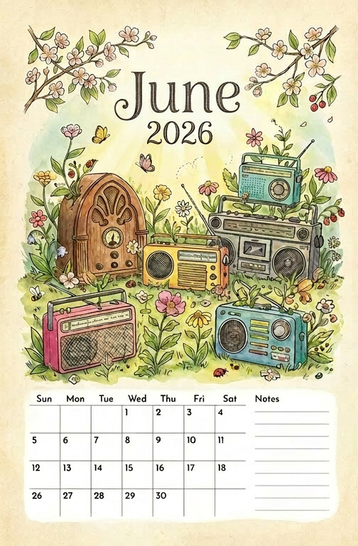 June 2026 Radio Garden Calendar - Printable